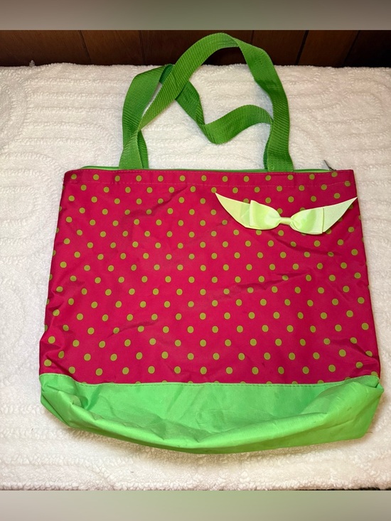Source Unknown Handbags - Pink and Lime Polka Dot Tote with Bow Accent